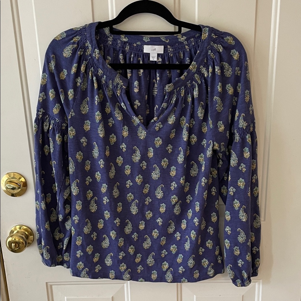 J Jill Blue Paisley Print Peasant Top Size XS